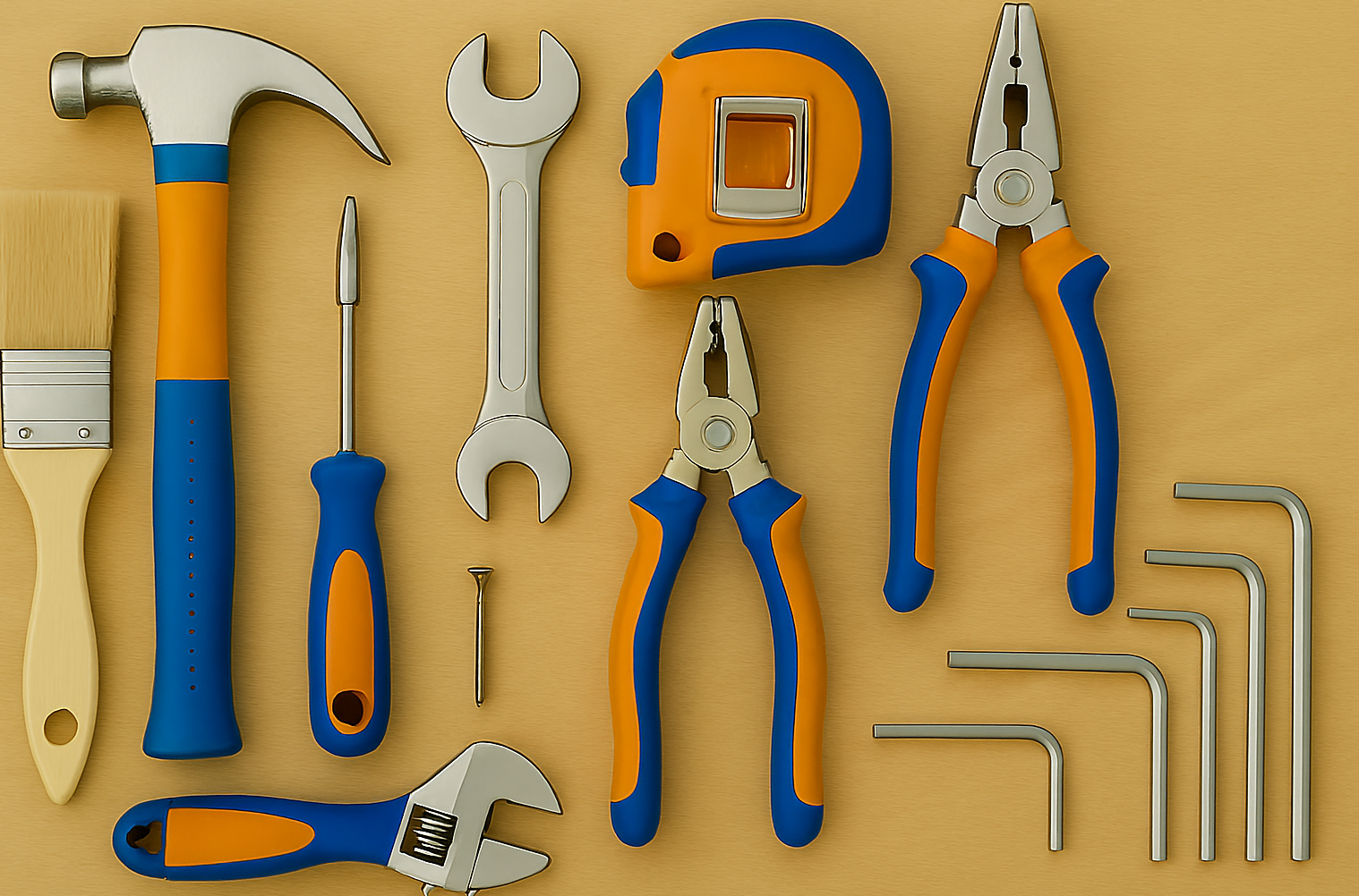 Reliable Handyman in Croydon – Pro Home Services Pro Home Services – Blue and orange hand tools on wooden surface, symbolising reliable handyman in Croydon and surrounding areas