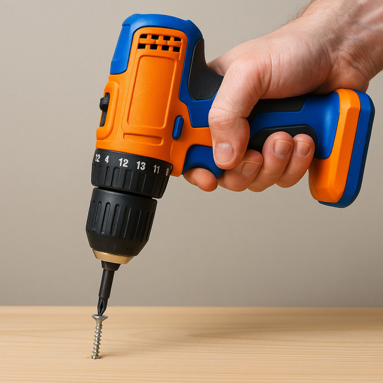 Handyman using a drill Handy using orange and blue cordless drill to drive screw into wood, showing skill and reliable handyman in Croydon and surrounding areas