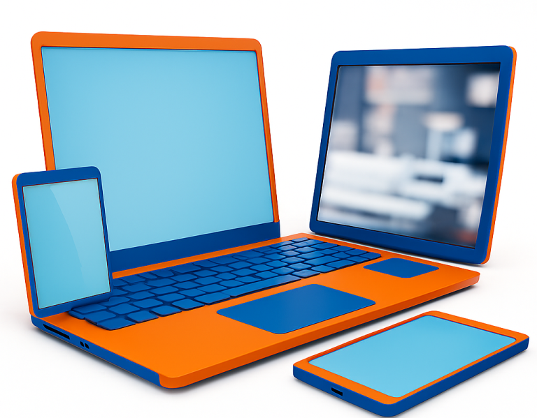 Vibrant Orange and Blue Devices Showcasing Pro Home Services Pro Home Services – Orange and blue tech devices mockup showcasing home tech support for Croydon and surrounding areas